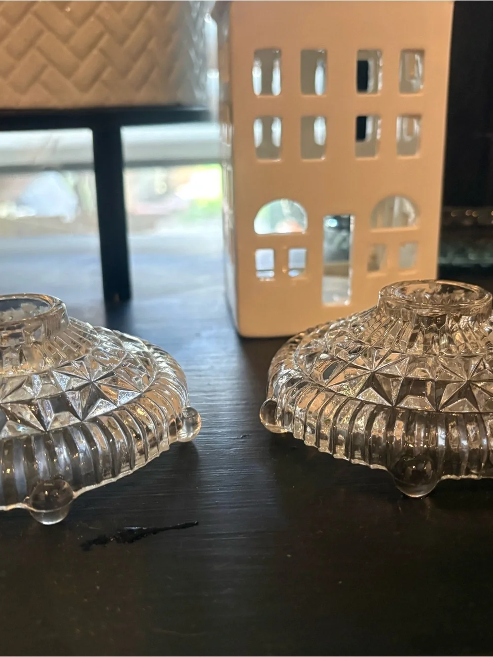 Vintage Pressed Glass Candle Holders- Set of 2